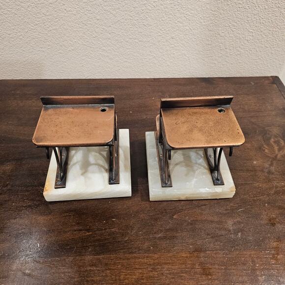 Vintage Curtis Jere Copper Onyx School Desk Bookends - Picture 5 of 6